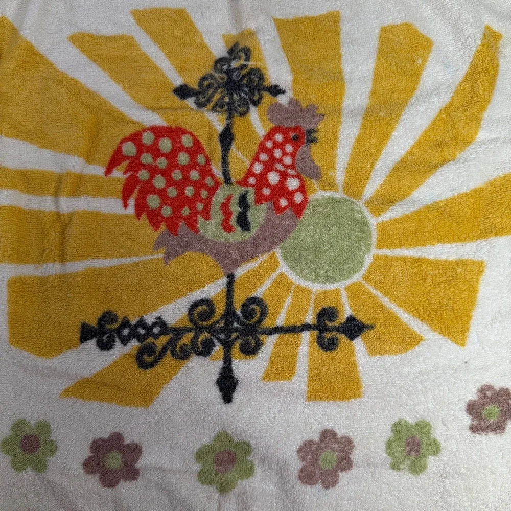 Fashion Manor Half Apron Vintage Rooster Sunburst Terry Cloth Retro Farmhouse